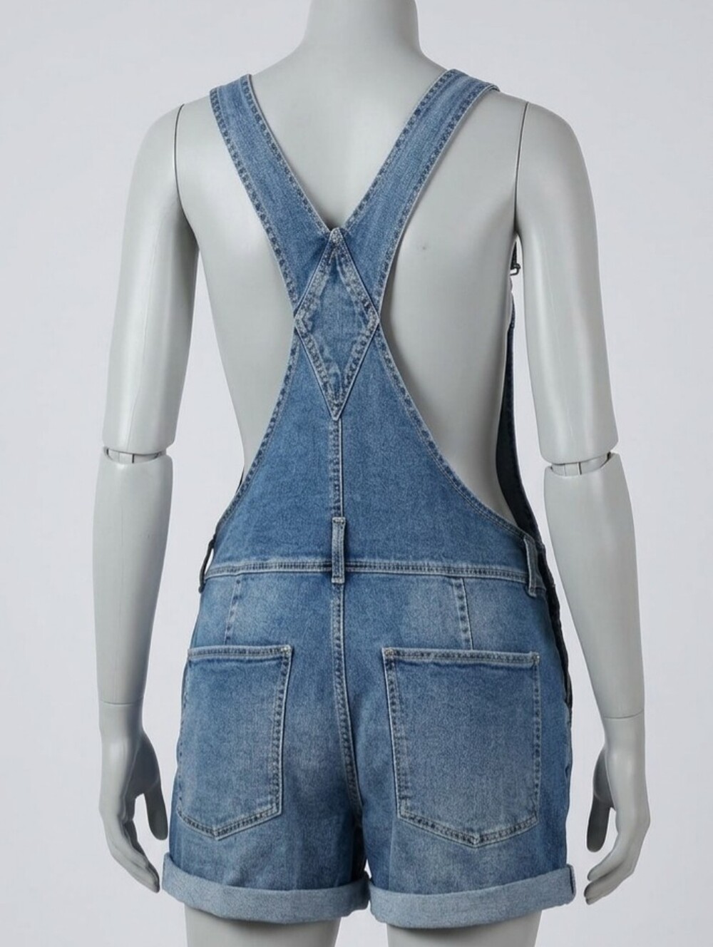 No Boundaries Light Blue Denim Short Overalls - Picture 2 of 5